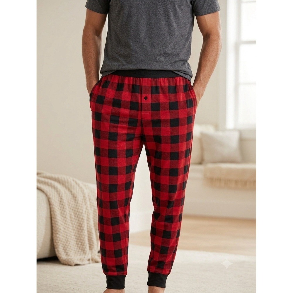 Goodfellow & Co pajama pants men's buffalo plaid cotton modal knit Red black XXL